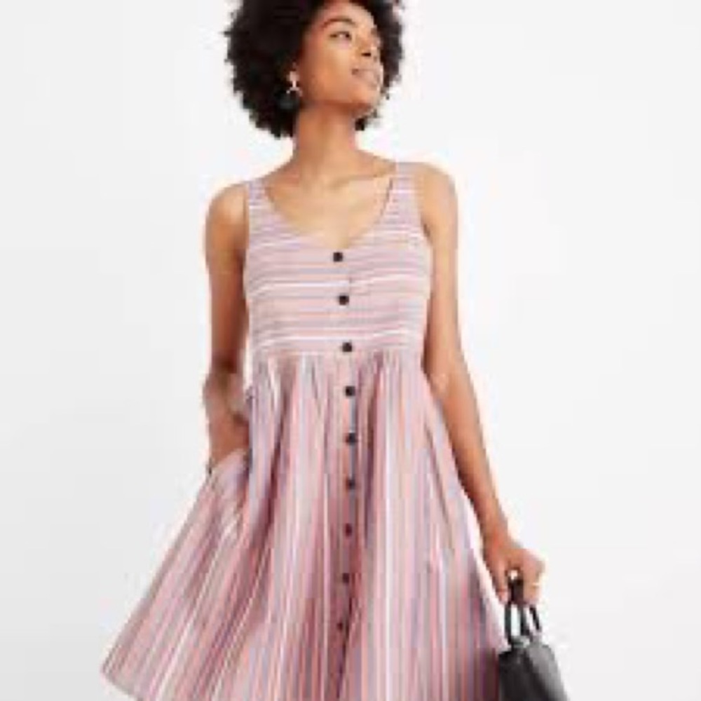 Madewell rainbow striped scoop neck tank dress Sz L.